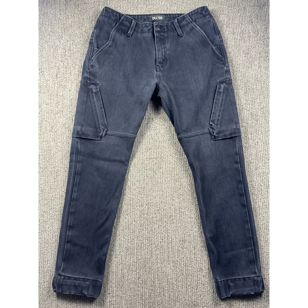 DUER Mens 33x30 Tapered Leg Cargo Jeans Black Stretch Denim